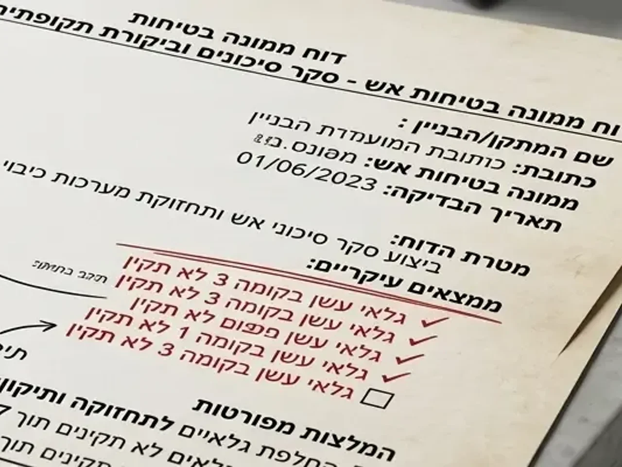 דו"ח ממונה בטיחות אש
